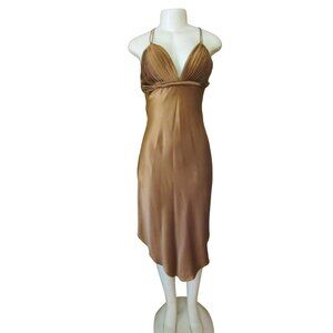 Cache Brown Silk Halter Handkerchief Style Midi Dress Size 4